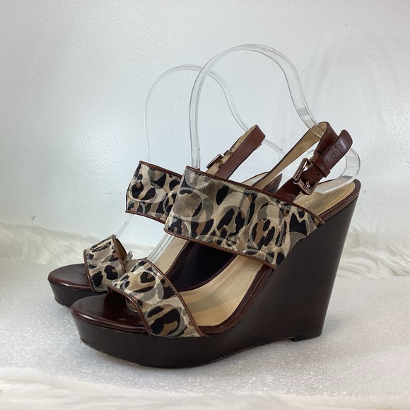 COACH CAMO WOODEN WEDGE HEEL SLINGBACK SANDALS SZ 7.5 - Picture 4 of 11